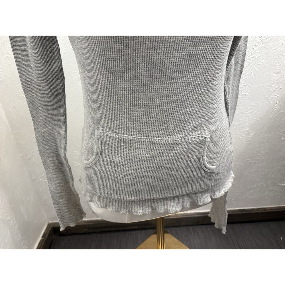 Vintage Lola Waffle Thermal Hooded Henley Size Medium Y2K Buttons Pouch Cotton - Picture 3 of 9